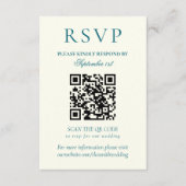 Classic Teal Blue Minimalist Wedding QR Code 出欠カード (正面)