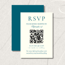 Classic Teal Blue Minimalist Wedding QR Code 出欠カード