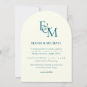 Classic Teal Blue Monogram Minimalist Wedding 招待状 (正面)