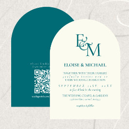 Classic Teal Blue Monogram Minimalist Wedding 招待状