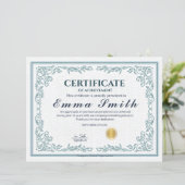 Classic Teal Ornate Certificate of Achievement (スタンド正面)
