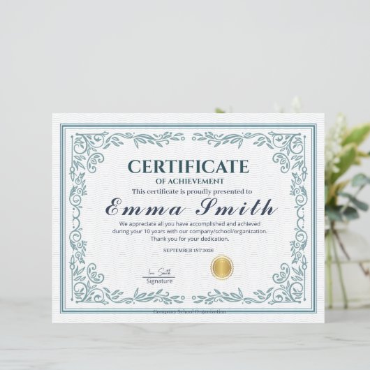 Classic Teal Ornate Certificate of Achievement (スタンド正面)