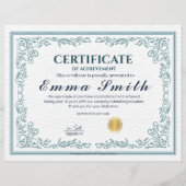 Classic Teal Ornate Certificate of Achievement (正面)
