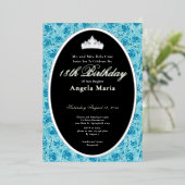 Classic Teal Roses 18th Birthday Debut Silver 箔招待状 (立ち正面)