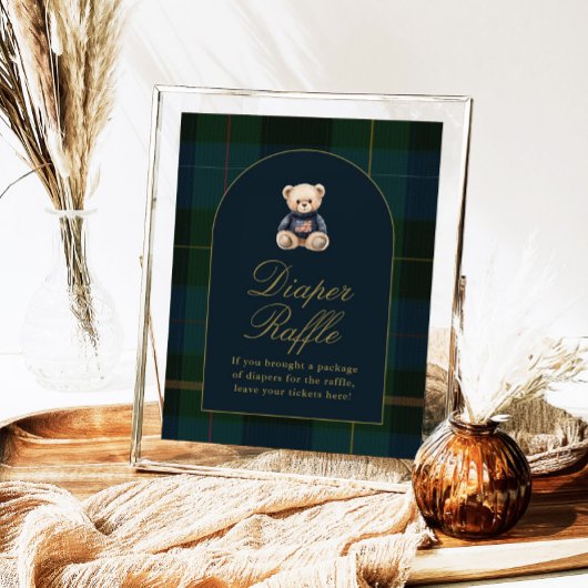 Classic Teddy Bear Dark Green Plaid Cards & Gifts ポスター