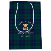 Classic Teddy Bear Navy Plaid Baby Shower ミディアムペーパーバッグ (正面)