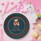 Classic Teddy Bear Navy Plaid Preppy Baby Shower ペーパープレート (パーティー)