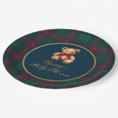 Classic Teddy Bear Navy Plaid Preppy Baby Shower ペーパープレート (アングル)