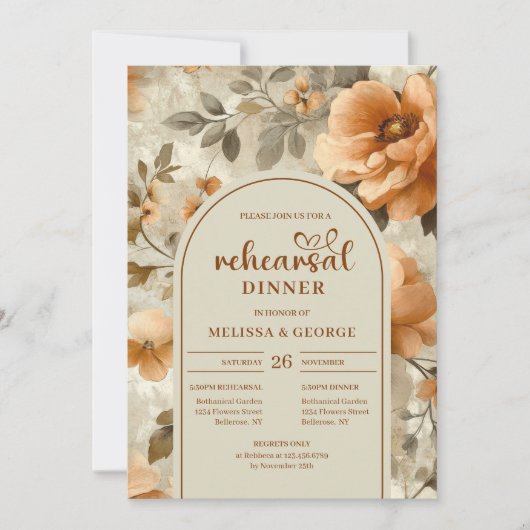 Classic Terra Cotta Ivory Sage Floral Rehearsal 招待状 (正面)