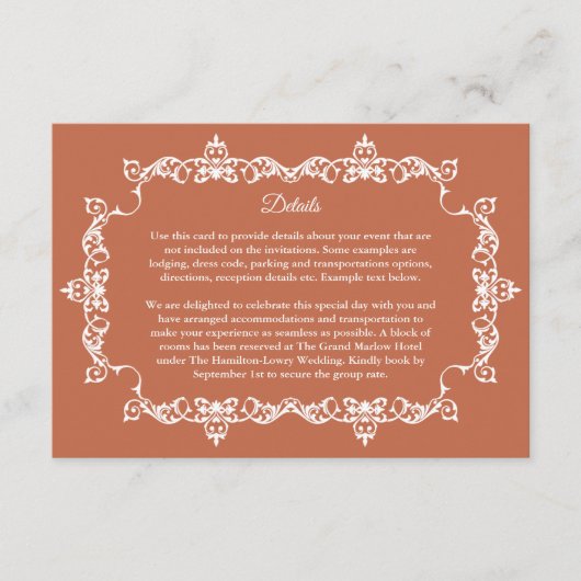 Classic Terracotta Clay Ornately Framed Wedding エンクロージャーカード (正面)