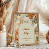 Classic Terracotta Ivory Olive Floral Custom Sign ポスター