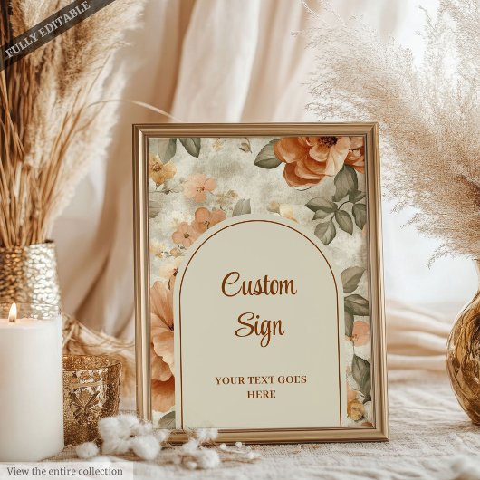 Classic Terracotta Ivory Olive Floral Custom Sign ポスター