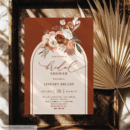 Classic Terracotta Pampas Grass Boho Bridal Shower 招待状