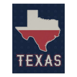 Classic Texas Map with Lone Star Flag and Stars ポスター