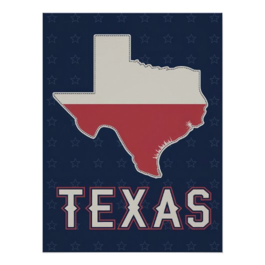 Classic Texas Map with Lone Star Flag and Stars ポスター (正面)