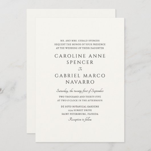 Classic Timeless Traditional Wedding 招待状 (正面/裏面)