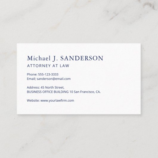 Classic traditional navy blue law firm attorney  名刺 (裏面)