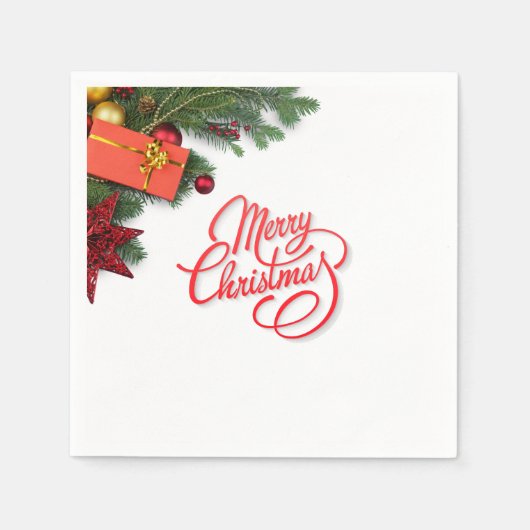 Classic Traditional Red & Green Elegant スタンダードカクテルナプキン (正面)