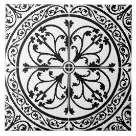 Classic Traditional Stylish Abstract Black & White タイル
