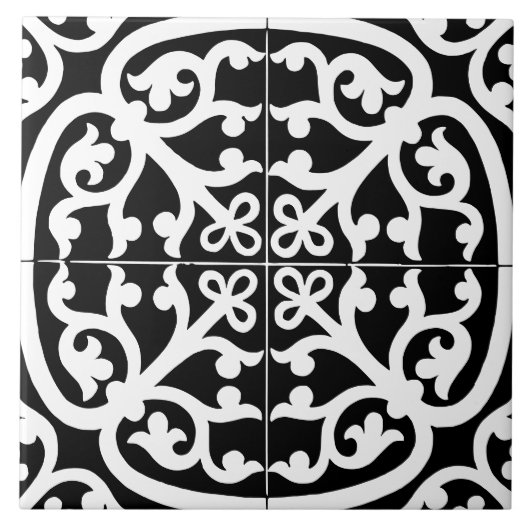 Classic Traditional Stylish Abstract Black & White タイル (正面)