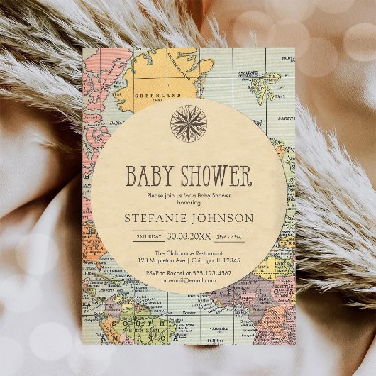 Classic Travel Worl Baby Shower Invitation 招待状