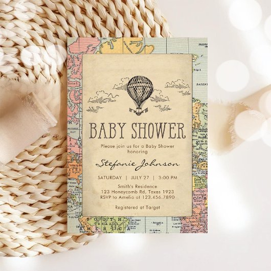 Classic Travel Worl Baby Shower Invitation 招待状