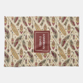 Classic Tribal Towel Personalized Feathers Accent キッチンタオル (横)