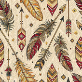 Classic Tribal Towel Personalized Feathers Accent キッチンタオル