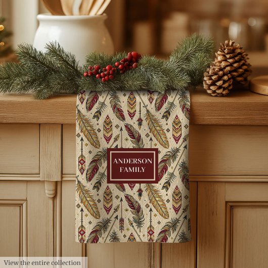 Classic Tribal Towel Personalized Feathers Accent キッチンタオル