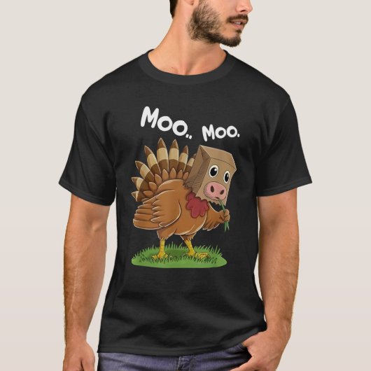 Classic Turkey Cow Moo Moo. Funny Thanksgiving Tシャツ (正面)