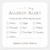 Classic Typography Food Allergy Alert スクエアシール (正面)