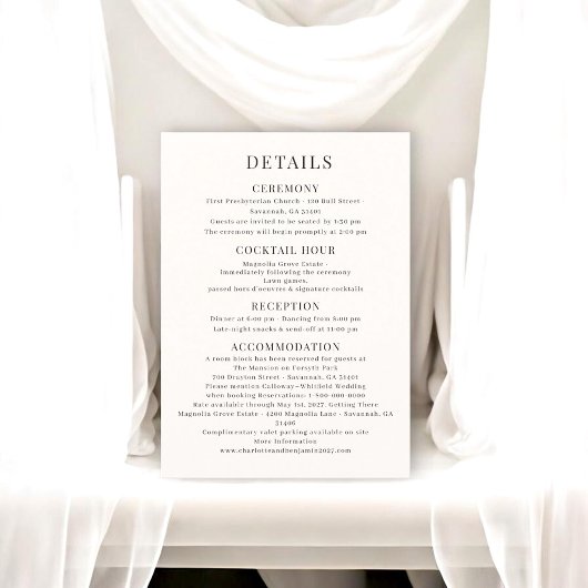 Classic Typography Wedding Information Card エンクロージャーカード