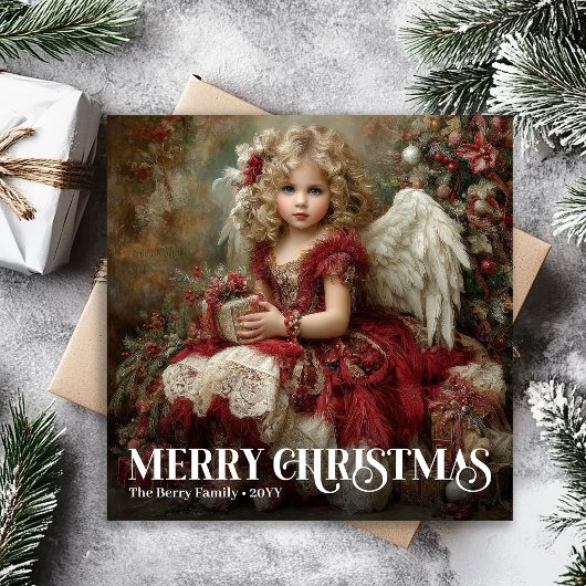 Classic Victorian Angel Burgundy Red Christmas シーズンカード