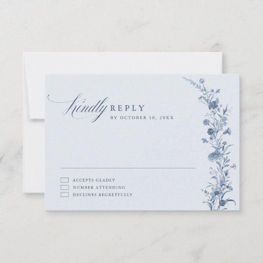 Classic Victorian Blue French Garden Chic Wedding  出欠カード (正面)