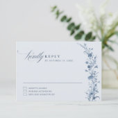 Classic Victorian Blue French Garden Chic Wedding  出欠カード (スタンド正面)