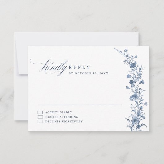 Classic Victorian Blue French Garden Chic Wedding  出欠カード (正面)