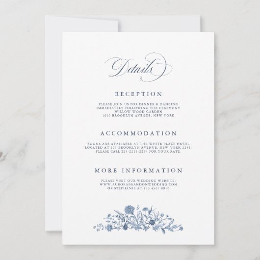 Classic Victorian Blue French Garden Chic Wedding  招待状 (裏面)