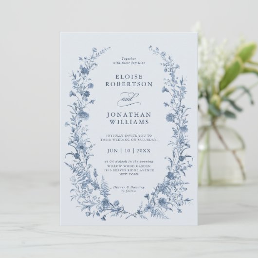 Classic Victorian Blue French Garden Chic Wedding 招待状 (スタンド正面)