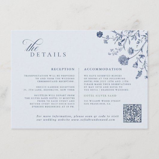 Classic Victorian Blue French QR Code Wedding エンクロージャーカード (正面)