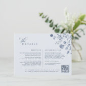 Classic Victorian Blue French QR Code Wedding エンクロージャーカード (スタンド正面)