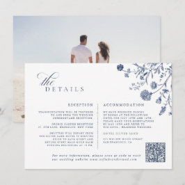 Classic Victorian Blue French QR Code Wedding エンクロージャーカード