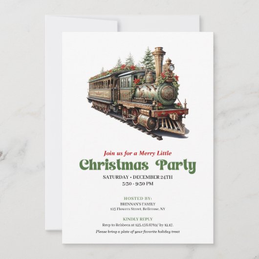 Classic Victorian Christmas Train Party Invitation 招待状 (正面)