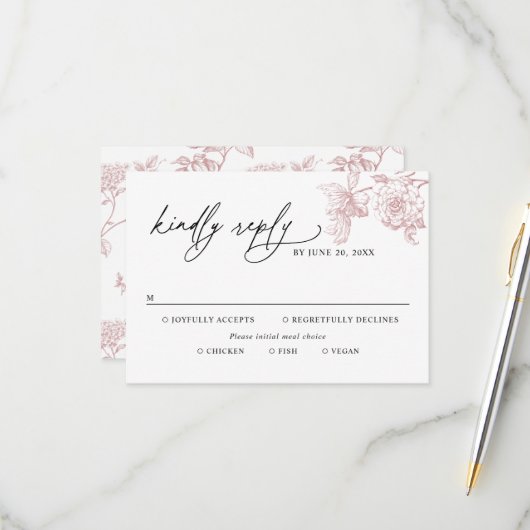 Classic Victorian Floral Meal Options Wedding RSVP (正面/裏面インサイチュ)