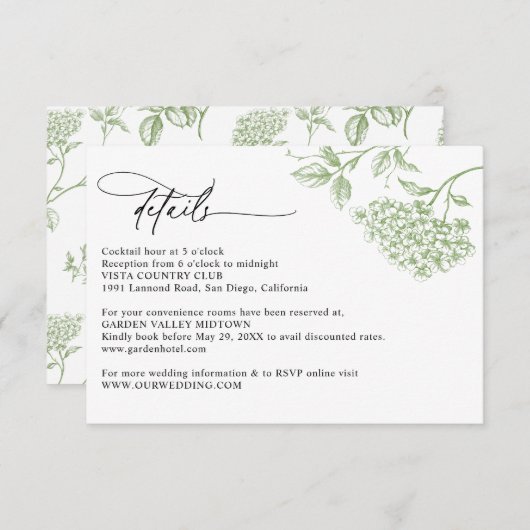 Classic Victorian Green Floral Wedding Details  エンクロージャーカード (正面/裏面)