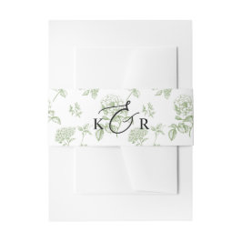 Classic Victorian Green Floral Wedding Monogram 招待状ベリーバンド