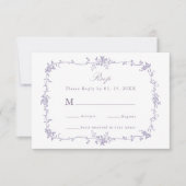 Classic Victorian Lavender Floral Frame Wedding 出欠カード (正面)