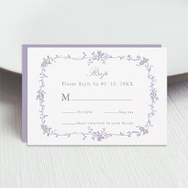 Classic Victorian Lavender Floral Frame Wedding 出欠カード