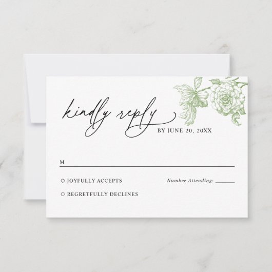 Classic Victorian Sage Floral Wedding RSVP Card (正面)