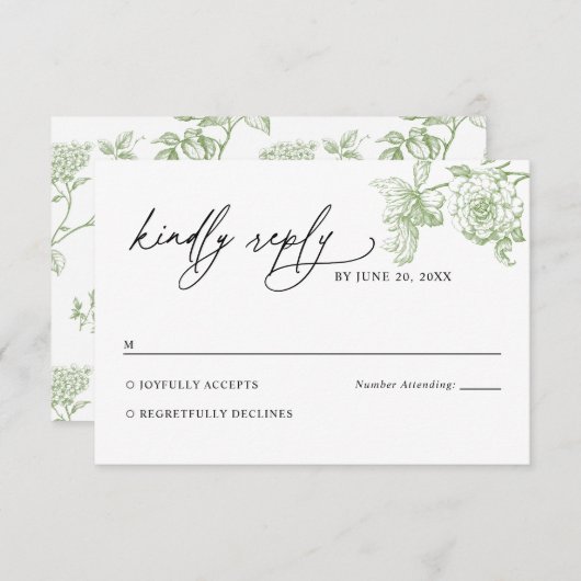 Classic Victorian Sage Floral Wedding RSVP Card (正面/裏面)