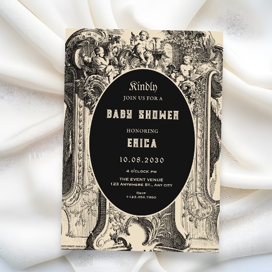 Classic vintage artistic angel baby shower 招待状